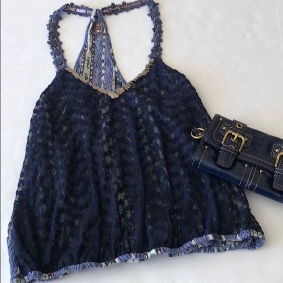 Free People Tops - Free People Navy Blue Eyelet printed halter tank